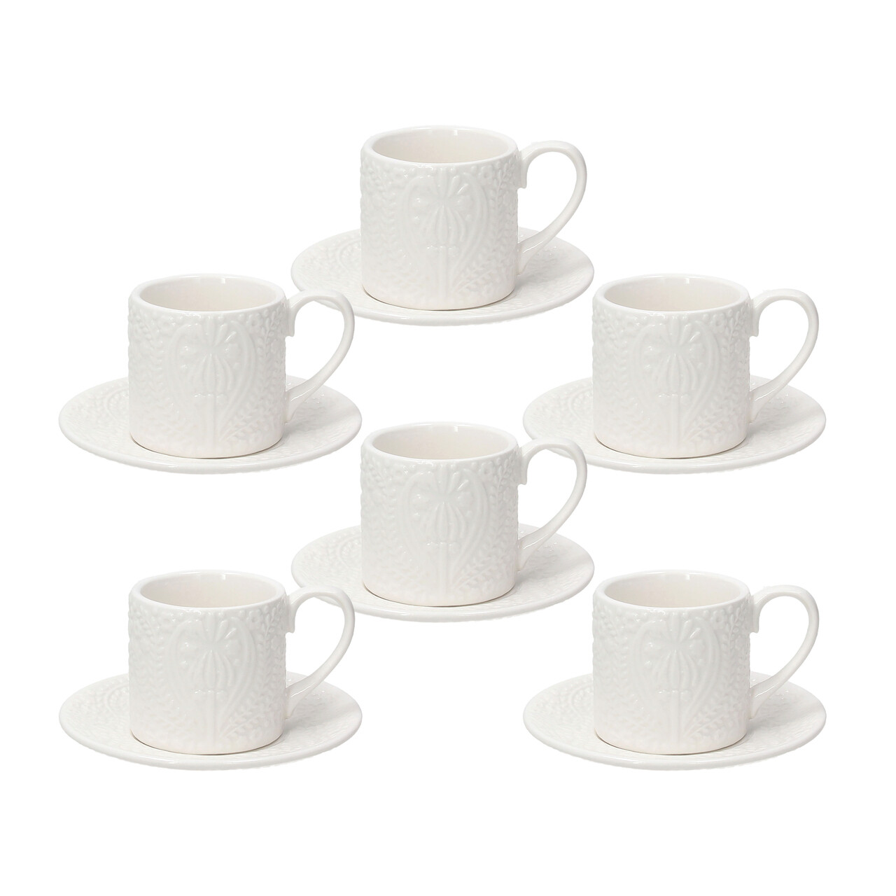 Set 6 cesti de cafea cu farfurie Ornament, Tognana Porcellane, 70 ml, portelan, alb - imagine 4